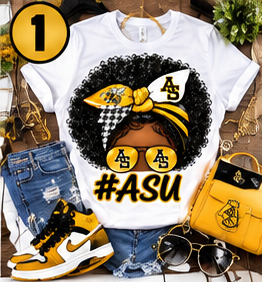 Illustrative shirt mockup for HBCU Design Set 1 option 1. Shirt not included.
