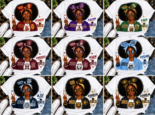 All nine HBCU designs on T-shirt mockups; transfers only